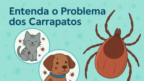 Veterinário examinando cachorro e gato para detectar carrapatos, representando prevenção e cuidados antiparasitários