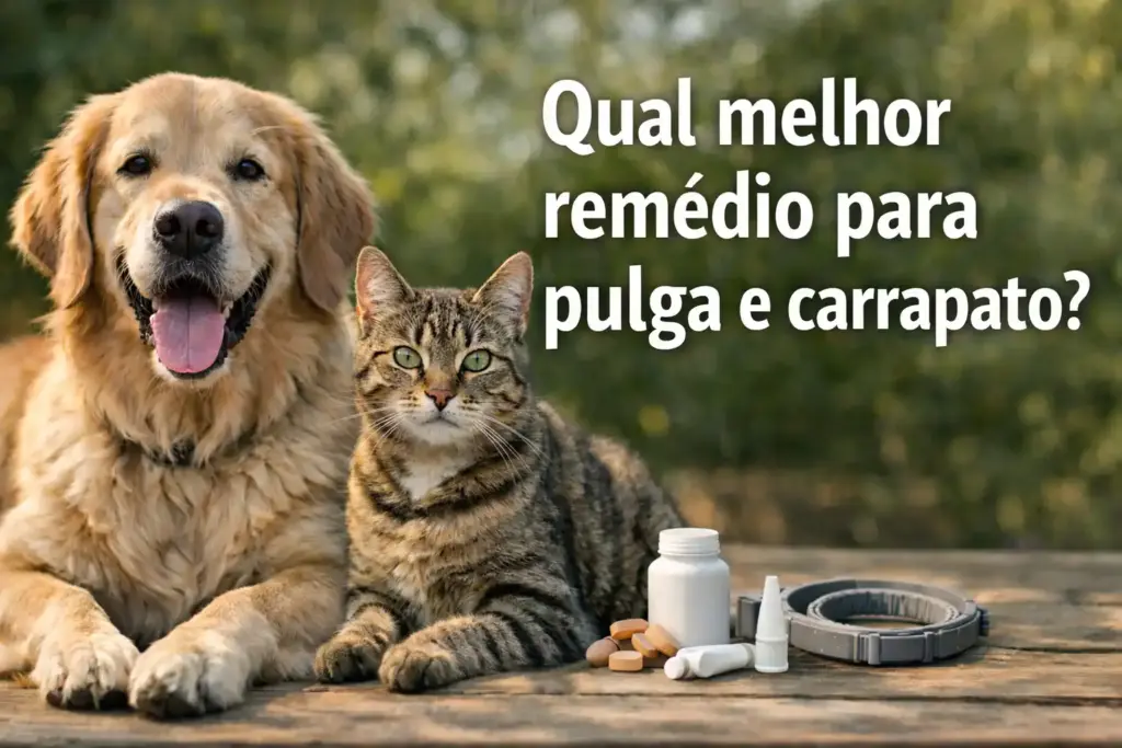 cão e gato deitados e remédios contra carrapato e pulgas